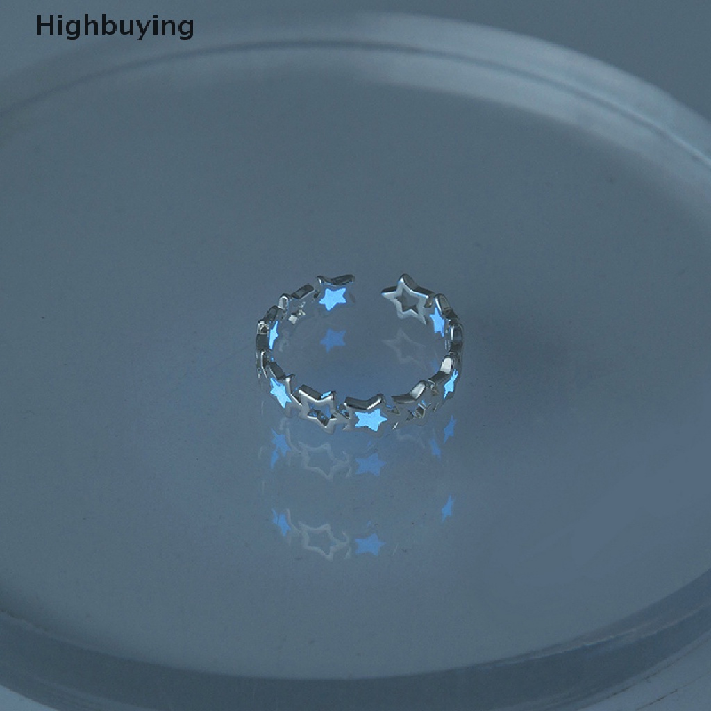 Hbid Cincin Adjustable Desain Bintang Hollow Luminous Glow In The Dark Warna Silver Untuk Wanita