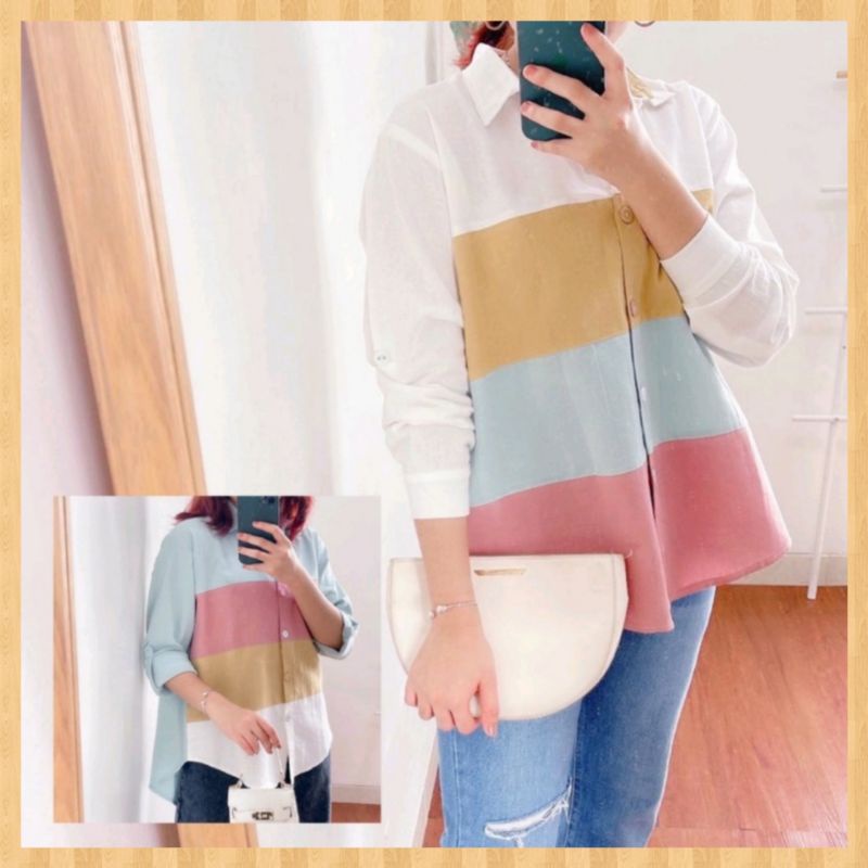 Atasan Blouse Kemeja Wanita Katun Linen Impor Terbaru-2