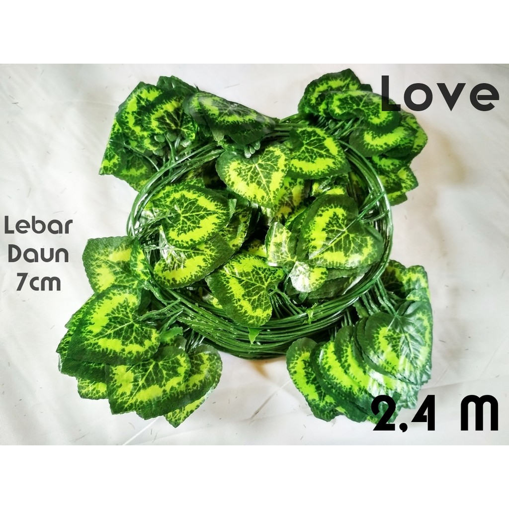 Daun Rambat Ivy Anggur Maple Srigading Artificial Palsu Dekorasi Bunga Plastik-Love 2,4 m