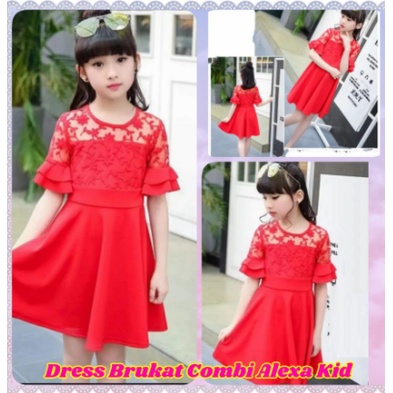 Baju Dress Anak Perempuan Pesta Kondangan Terbaru 2022 Dress Brukat Modern Natal Imlek Model Kekinia