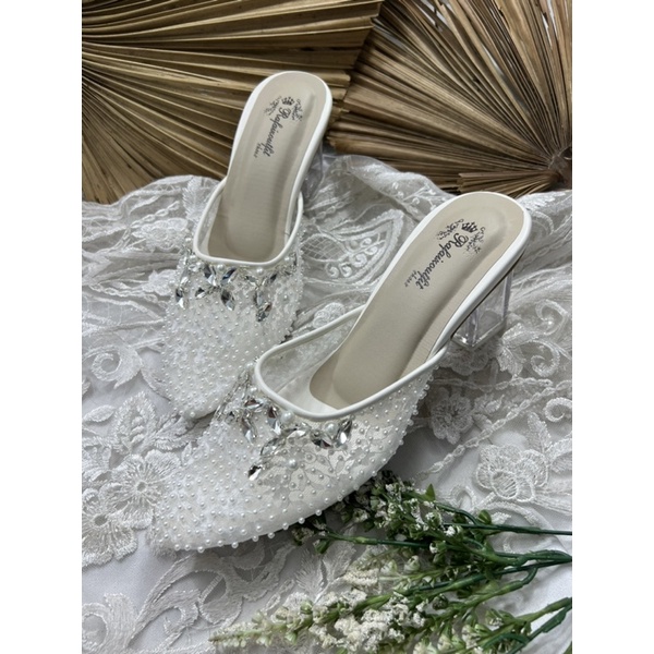 sepatu wedding wanita putih larrisma 7cm kaca