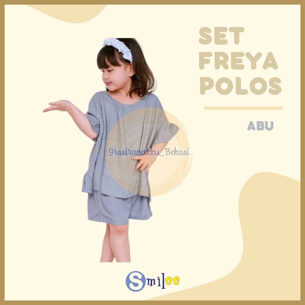 Setelan Anak Rayon Pendek Smilee Polos Freya Warna abu Size 1-5Tahun