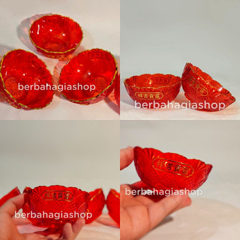 Mangkok Merah Sembahyang Bahan Kristal Impor 1 PCS