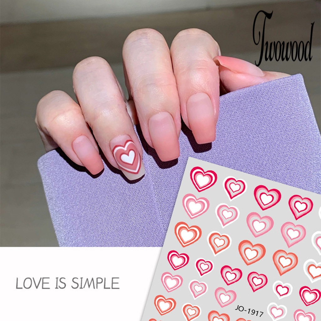 Twowood Stiker Kuku Motif Hati Tahan Air Untuk Nail Art DIY