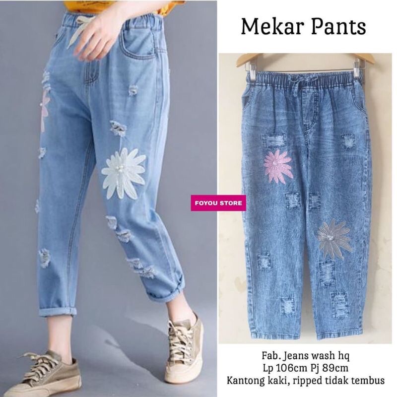 CEMPAKA MEKAR PANTS // CLANA JEANS BORDIR ORI // CELANA BOYFRIEND BAGGY WANITA PINGGANG KARET