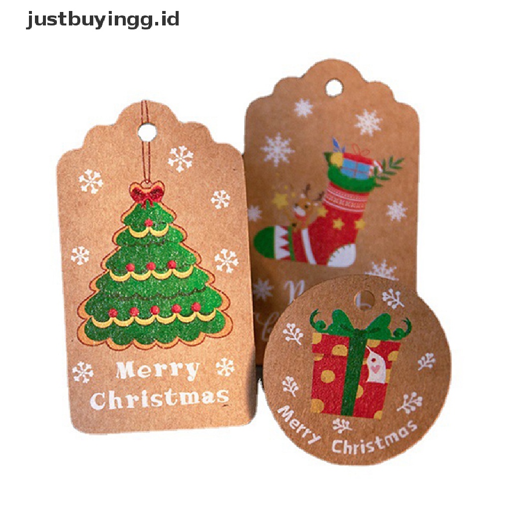 100 Pcs Kartu Tag Gantung Desain Merry Christmas Bahan Kertas Kraft Untuk Pesta Natal