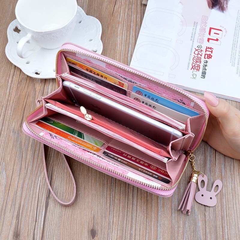 DOMPET PANJANG BUNGA CLUTCH KULIT IMPORT