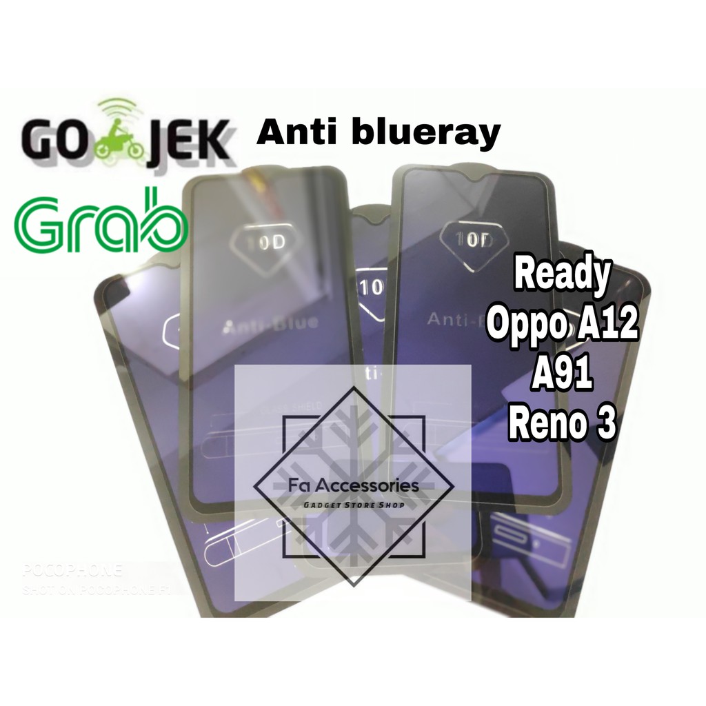 Tempered Glass Bluray Anti Blue Light Full 10D 99D Oppo A12 A91 reno 3 3pro 4 4pro pro screen guard