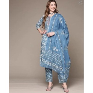 Setelan Kurti India Size L BRAND ANUBHUTEE Embroidered Straight Kurta Set / Jual Baju Kurti India / 