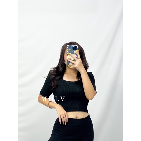 MDLV ~ A9385# Verdusa Knit Cropped top Atasan Crop Rajut Basic Fashion Import