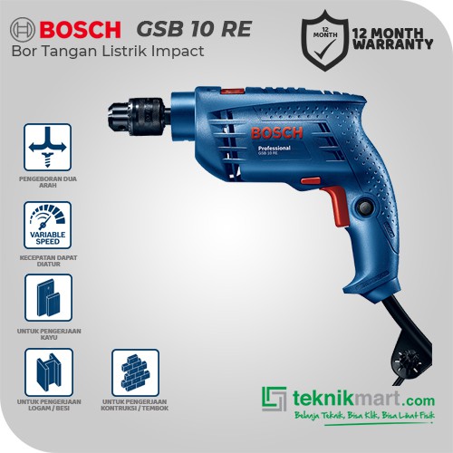 Bosch Impact Drill / Bor Tangan Listrik Impact 500W 10mm GSB 10 RE
