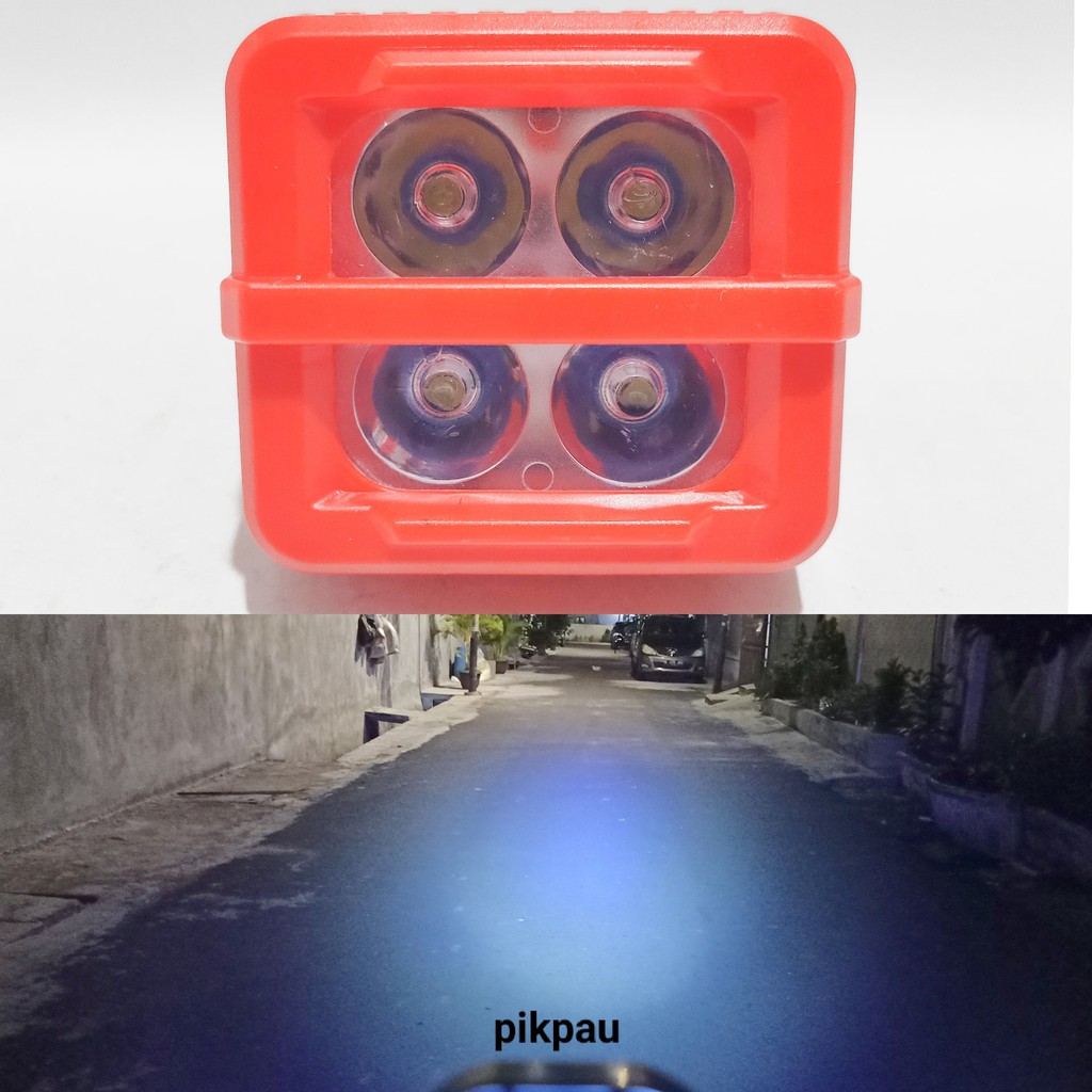 Lampu Tembak Mini Bracket Spion Cahaya Putih 4 Mata Kotak Breket Kotak 3 Mode Body Merah G1 BS