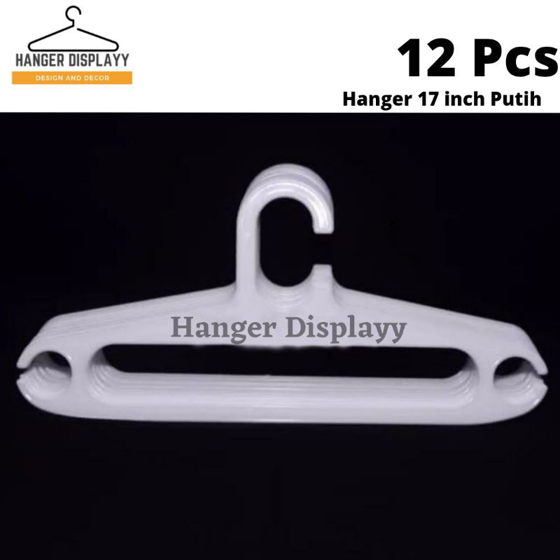 Hanger Plastik 17 Inch Putih | Gantungan Baju Plastik Elastis | Hanger Laundry Dewasa ( 1 Lusin )