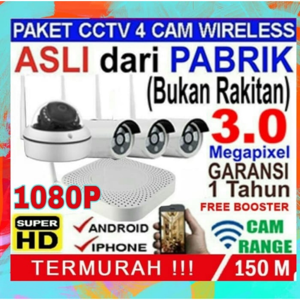 PAKET CCTV FULL WIRELESS 4CH KOMPLIT TGL PASANG AJA hdd 1000 gb