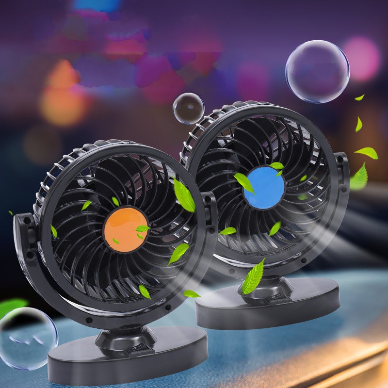 [12V 24V 360° All-Round Adjustable Speed Car Auto Air Cooling Dual Head  Fan] [Low Noise Car Auto Cooler Air Fan]