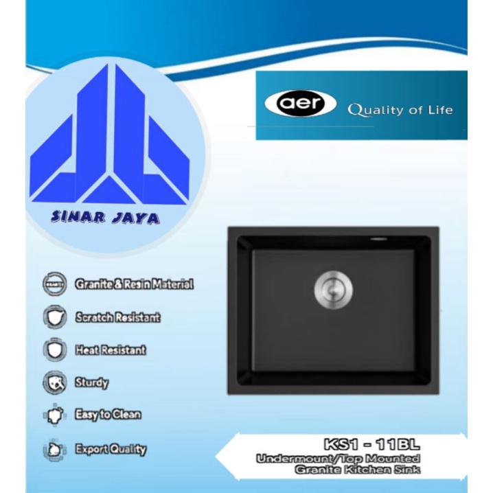 AER Granite Kitchen Sink-Bak Cuci Piring Granite-Tempat Cuci Piring Granit KS1-11 BL
