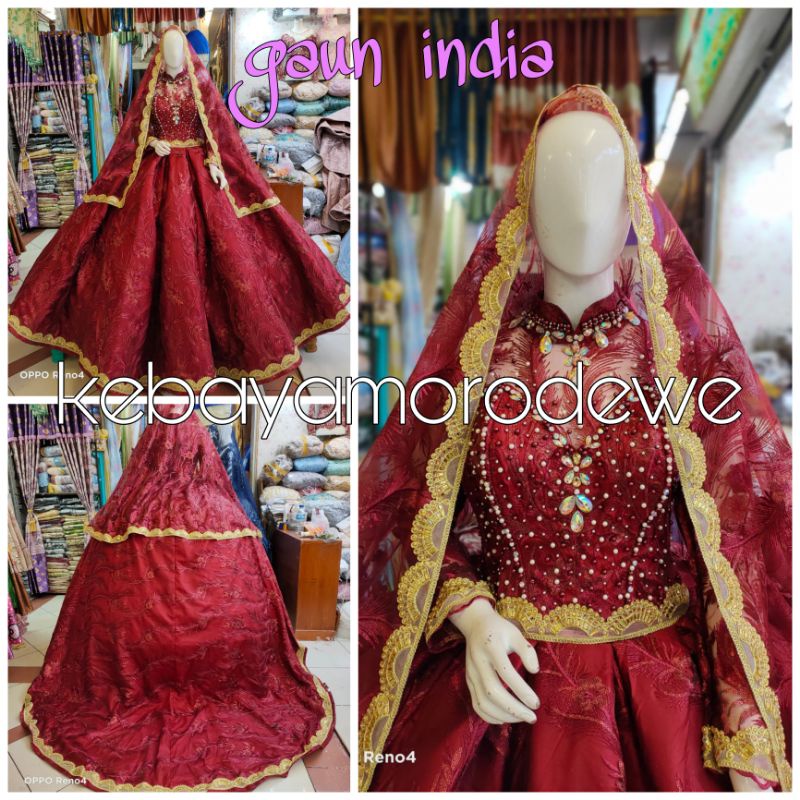GAUN PENGANTIN MEWAH INDIA ROK BUSA EKOR PANJANG