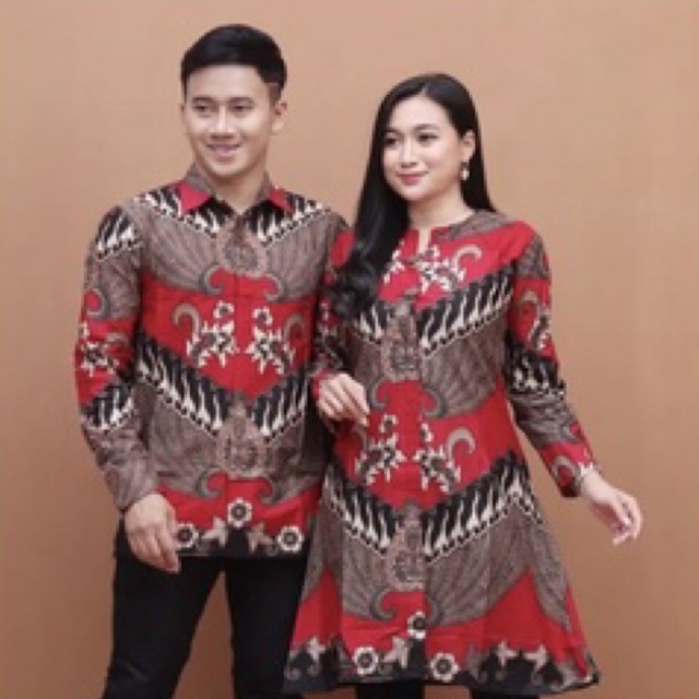 Atasan Tunik Batik Wanita Kancing Depan Couple Kemeja Batik Pria Lengan Panjang Best Seller