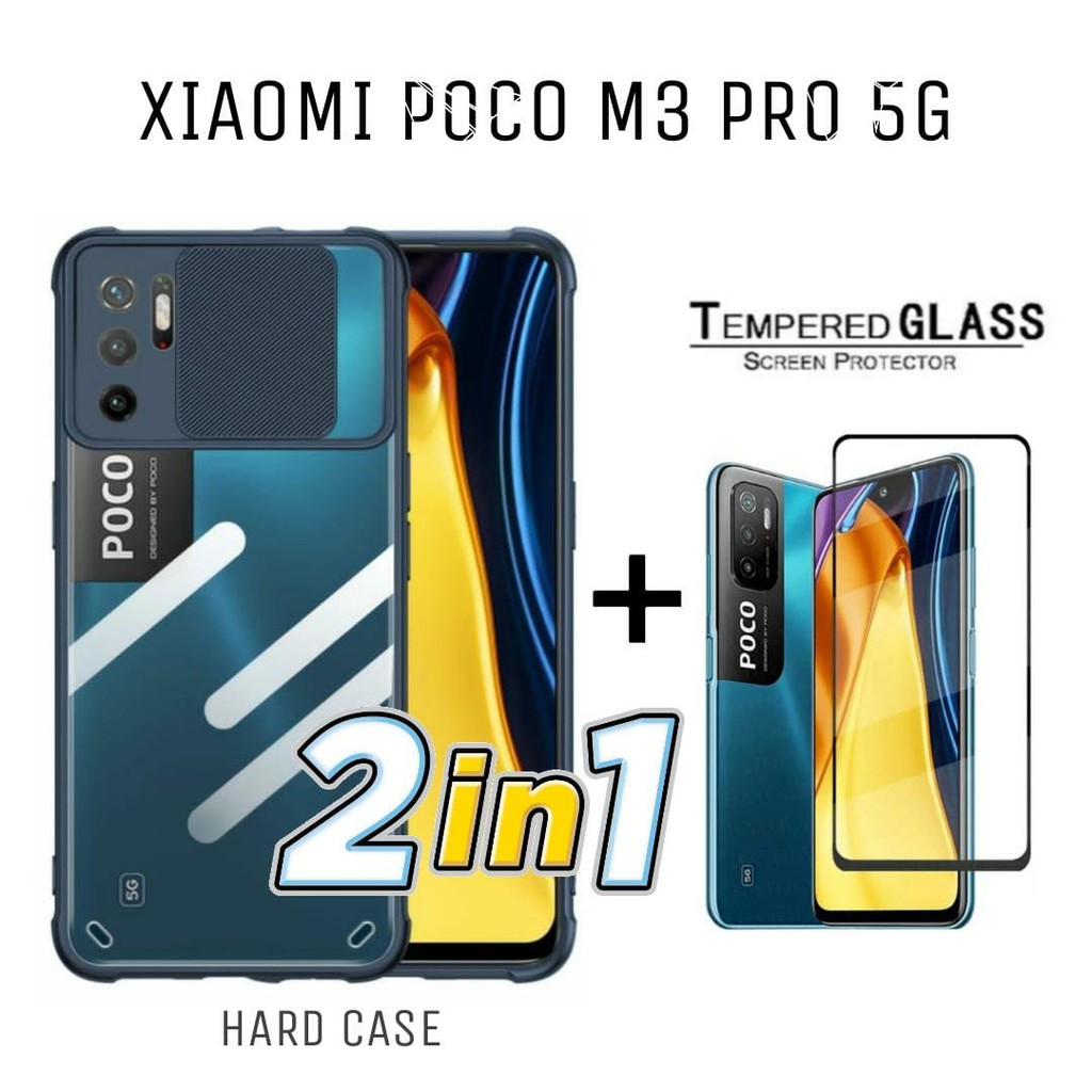 Case XIAOMI POCO M3 PRO 5G Paket 2in1 Hard Case Fusion Shield Transparant Free Tempered Glass Layar