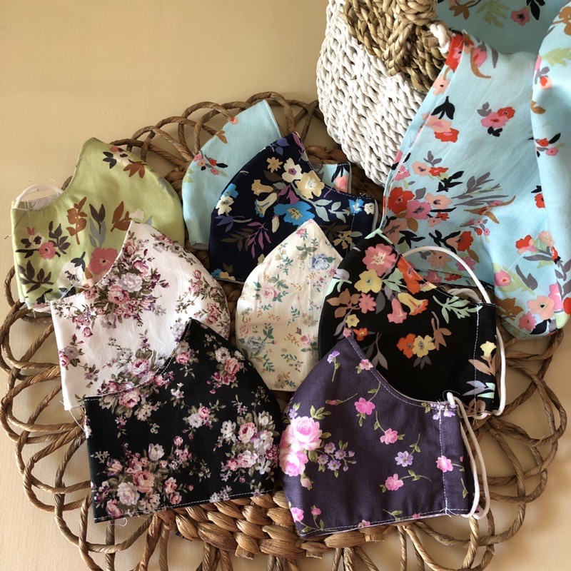 Masker kain katun jepang motif bunga masker earloop Masker kain katun jepang motif bunga masker earloop