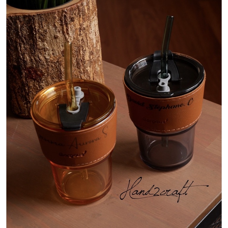 Tumbler Gelas Kaca 2in1 / Botol Minum Kaca / Tumbler custom nama