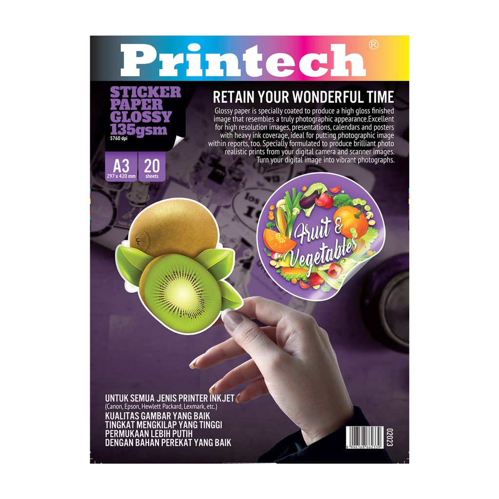 

PRINTECH Kertas Foto Stiker / Sticker Photo Paper Glossy Sticker A3 135g - 02023-N