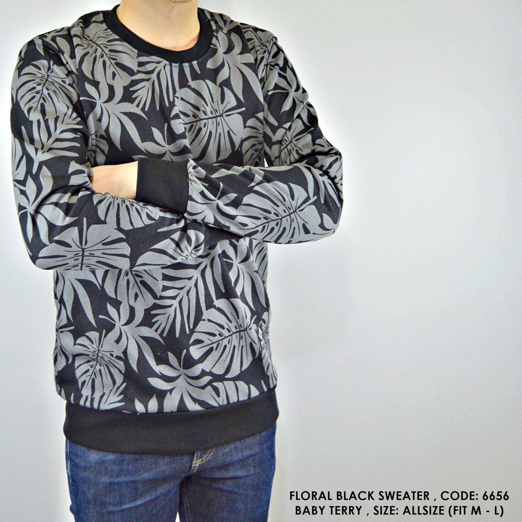 KAOS PANJANG SWEATER SWITER COWOK PRIA MOTIF FLORAL PATTERN