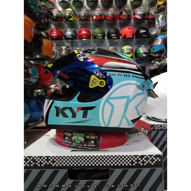 KYT R10 MOTIF AQUA MARIN PAKET GANTENG TERMURAH