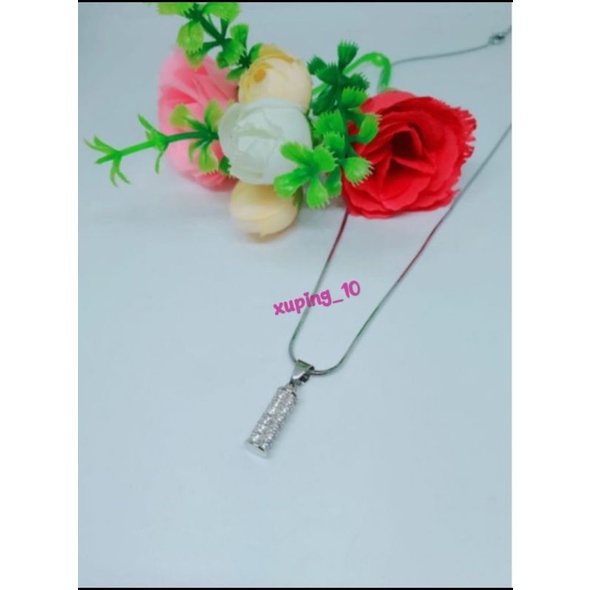 Kalung silver motif bambu permata perhiasan wanita