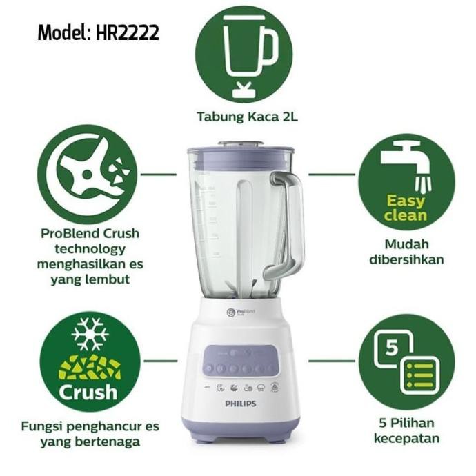 BLENDER PHILIPS KACA 2L HR2222 Garansi Resmi