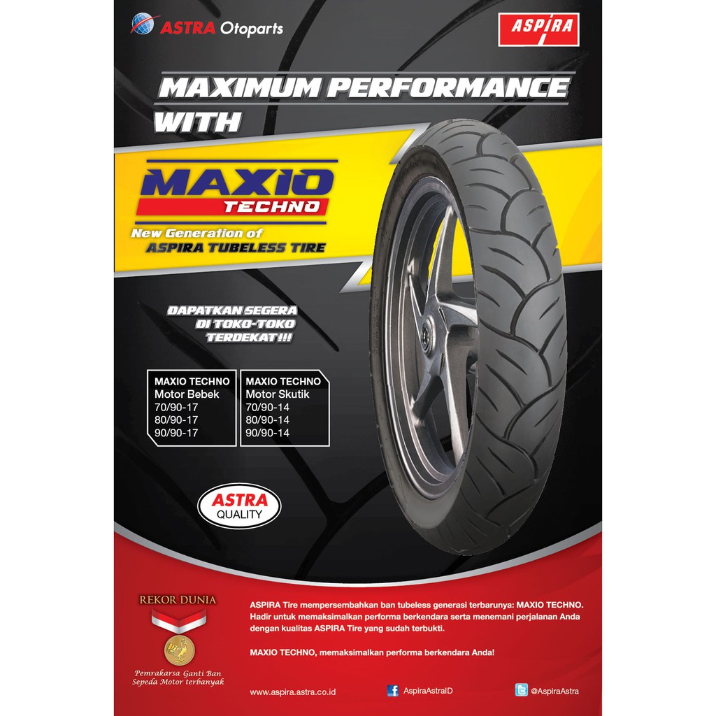 ASPIRA MAXIO TECHNO 70/90-17 BAN TUBELESS MOTOR BEBEK