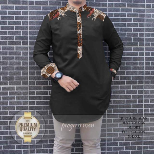 TOTOTAshop.Baju koko INZAH pria,Lengan panjang,bahan cotton premium kombinasi Batik.