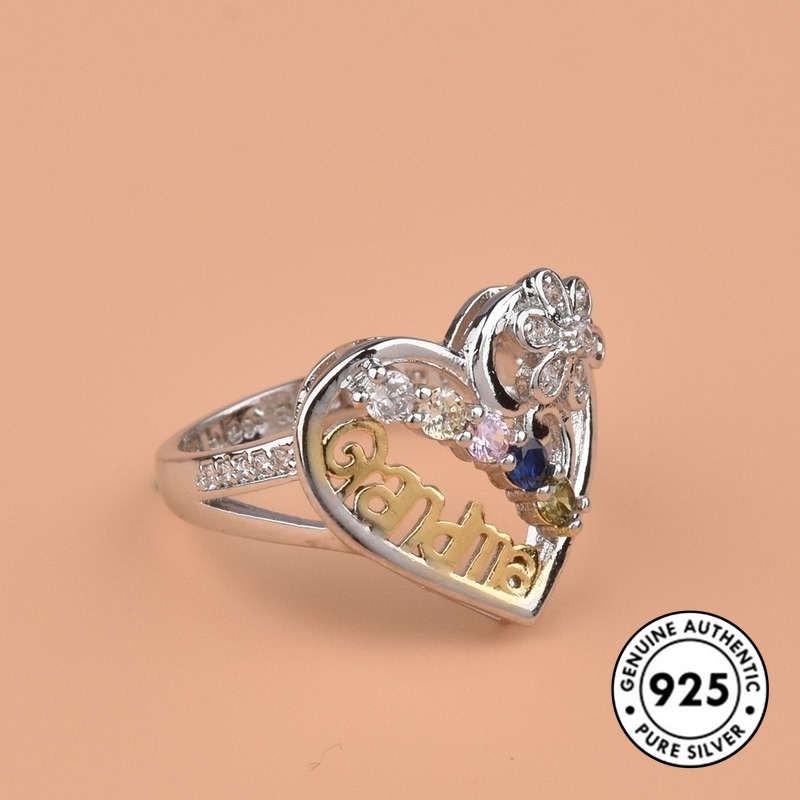 Cincin S925 Silver Bentuk Hati Dan Bunga Aksen Berlian