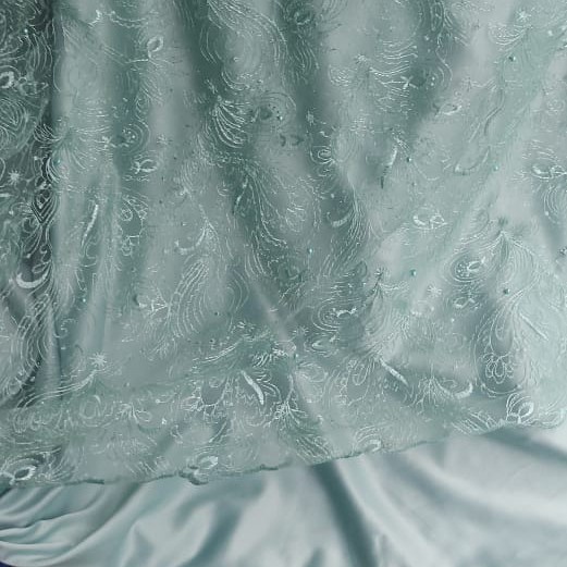 50cm Kain Kebaya Hijau Wardah Mint Tile Tulle Mutiara Brukat Broklat