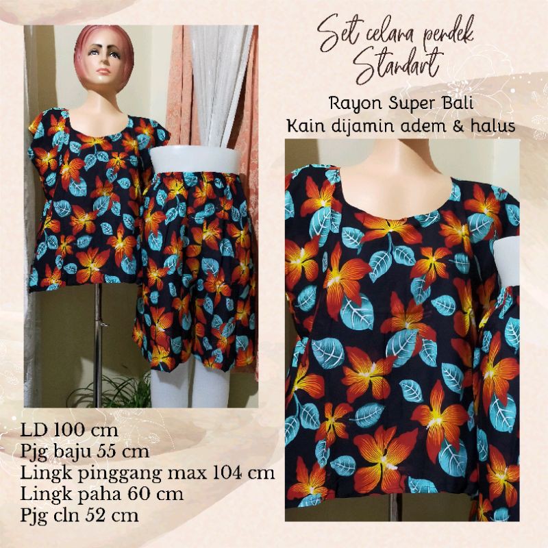 Babydol setelan motif Bali celana pendek Rayon Super