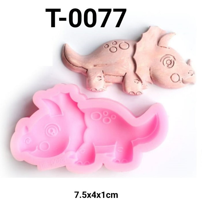 

T-0077 CETAKAN SILIKON COKLAT PUDING FONDANT DINOSAURUS TRICERATOP DISKON GEDE