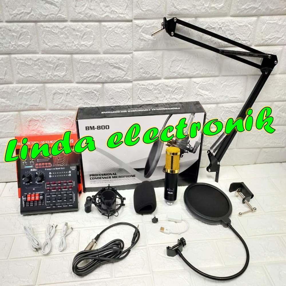 Paket BLACK SPIDER Home Recording Mic BM800 Soundcard V9 ORIGINAL