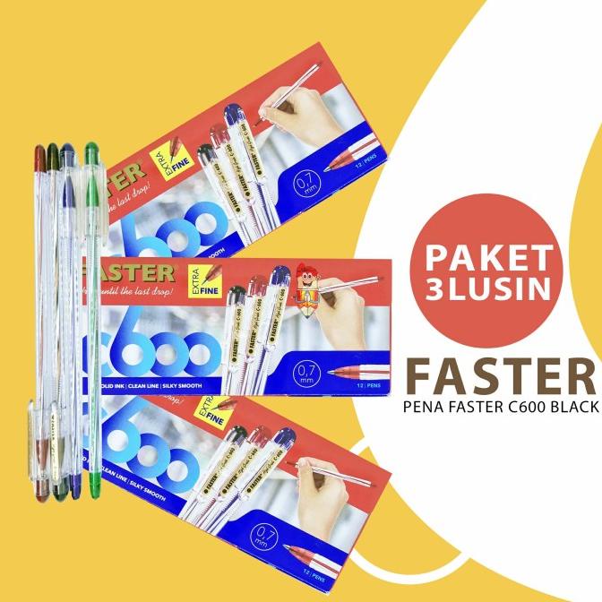 

PAKET HEMAT 3 lusin Pena Faster C600 0.7mm Black