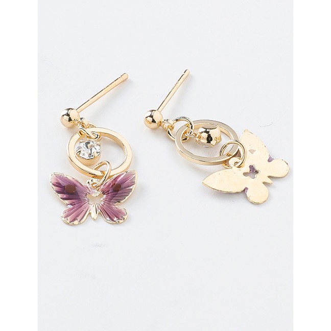 LRC Anting Tusuk Fashion Purple Butterfly Earrings D42762