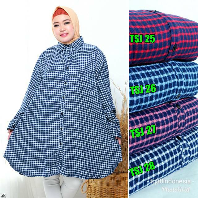 Tunik flanel super jumbo/tunik jumbo/tunik kotak/hem tunik/tunik murah/kemeja tunik/hem kotak/tunik