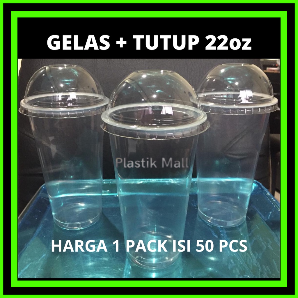 GELAS PLASTIK OVAL / U CUP 22OZ + TUTUP ISI -/+50 PCS / Gelas Oval Cup PP 22oz Tebal U Cup / U Cup 2