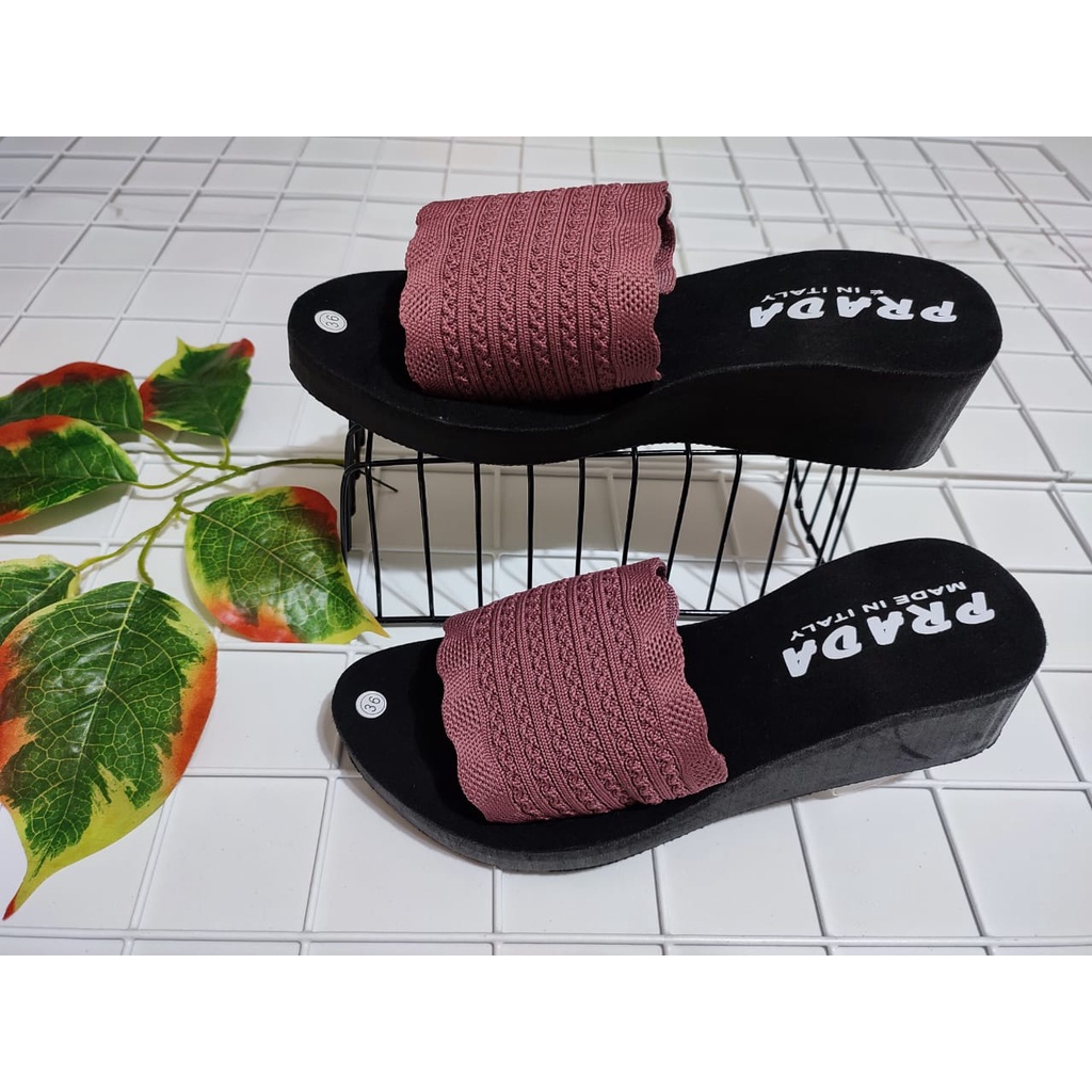 SANDAL WEDGES WANITA RAJUT POLOS NEW 2022