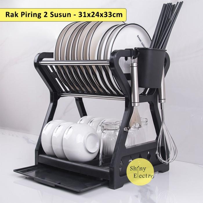 Rak Gelas / Rak Gantung / Gantungan Gelas / Rak Dapur 2 Susun + Hook + Pengering - Piring Sendok Gel