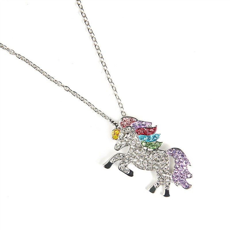 Unicorn Diamond Glitter Necklace Luxury 925 Sterling Silver Horse Charm Bracelet