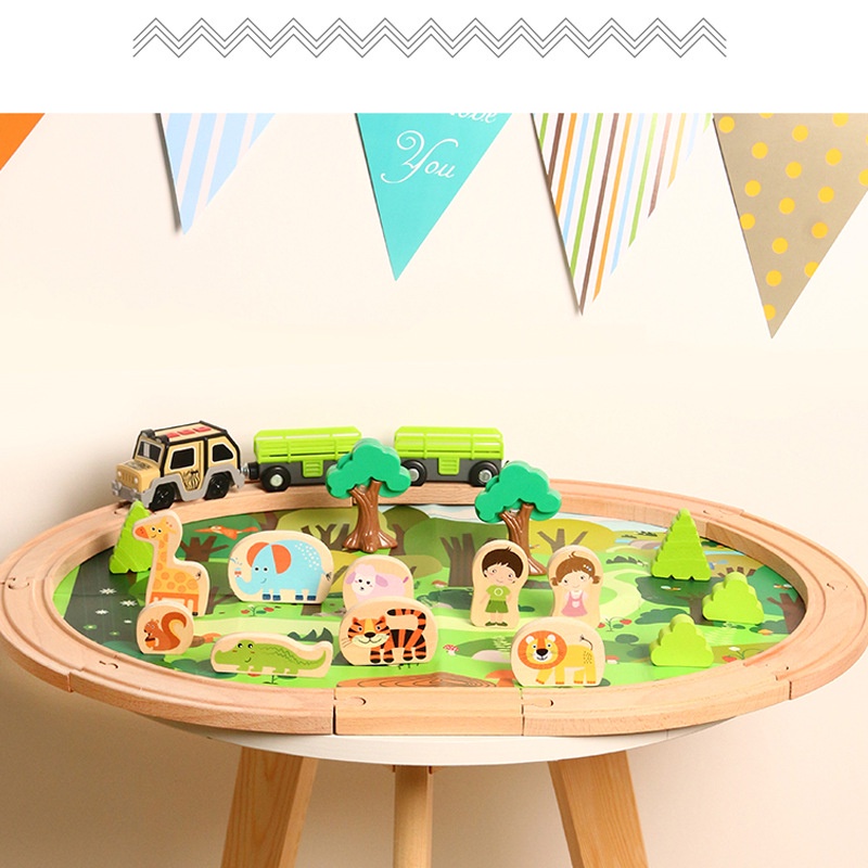 Train wooden 32-piece large jungle track assembly forest animal scene simulation - Mainan kereta - T
