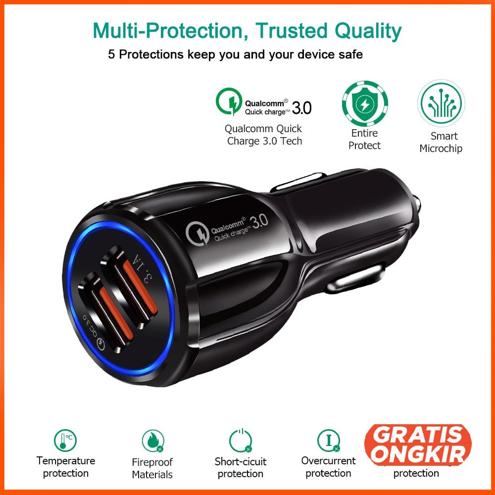 Taffware Car Charger mobil Dual USB Port 3.1A QC3.0 DC-681