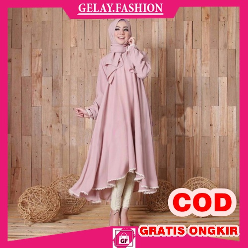 ( COD) TUNIK TERBARU JUMBO [Tunik Mikhayla varian warna SW] TUNIK WANITA CREAM/DUSTYPINK/HIJAU/ABU/M