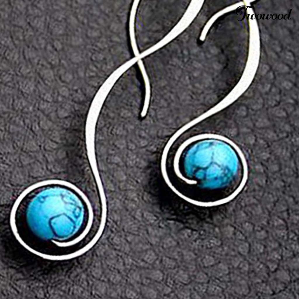 Twowood 1 Pair Exquisite Dangle Earrings Faux Turquoise Fall Resistant Elegant Long Style Hanging Earrings for Gifts