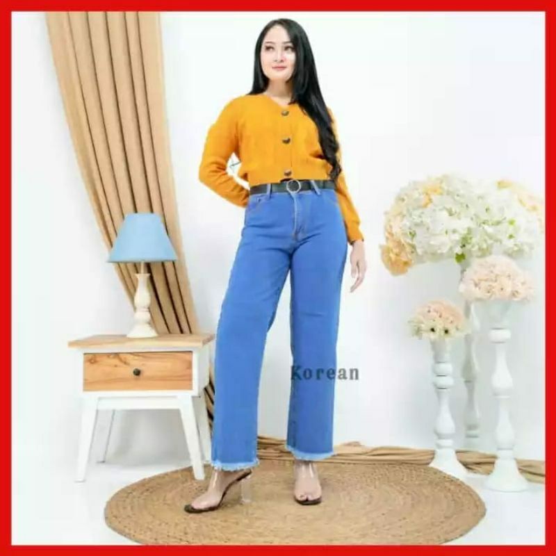 Celana Jeans Wanita Kulot Rawis Bahan Premium