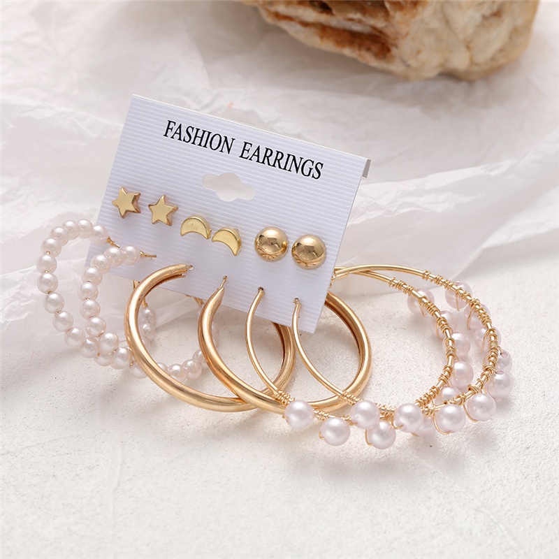 IFYOU Elegant Fashion Pearl Earrings Set Ladies Luxury Gold Earrings Women Jewelry Accessories